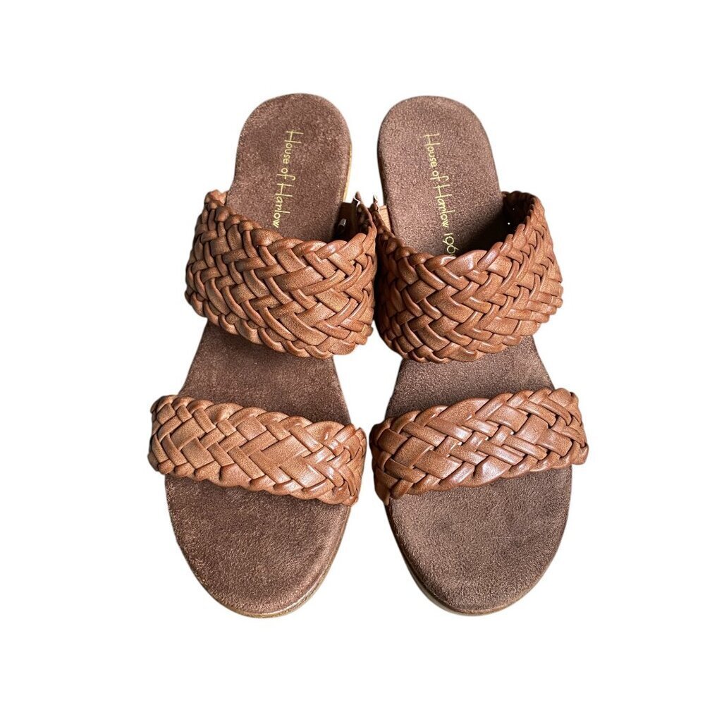 House of Harlow 1960 NWT Cognac Brown Braided Leather Platform Sandals Size 9.5 - Picture 6 of 8